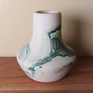 nemadji vase candle holder green swirl vintage (H281)